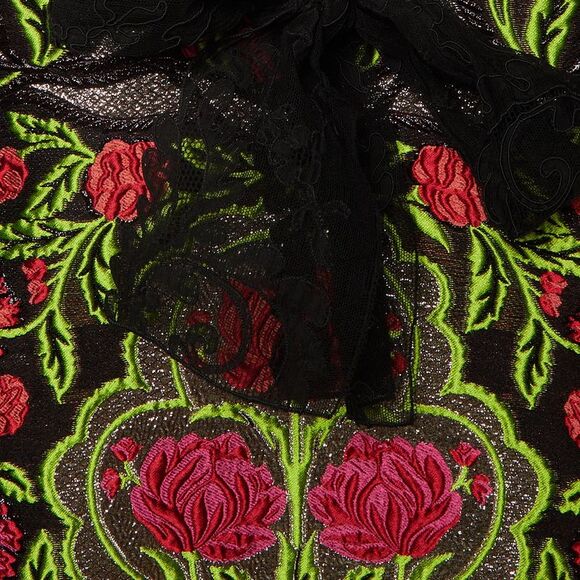 Gucci Black Floral Jacquard Lace Trim Mini Dress S